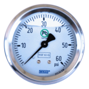 WIKA 213.53DW Drinking Water Pressure Gauge Brass, SS Case, 2-1/2", 1/4", Liq. Filled, 0 to 160 PSI